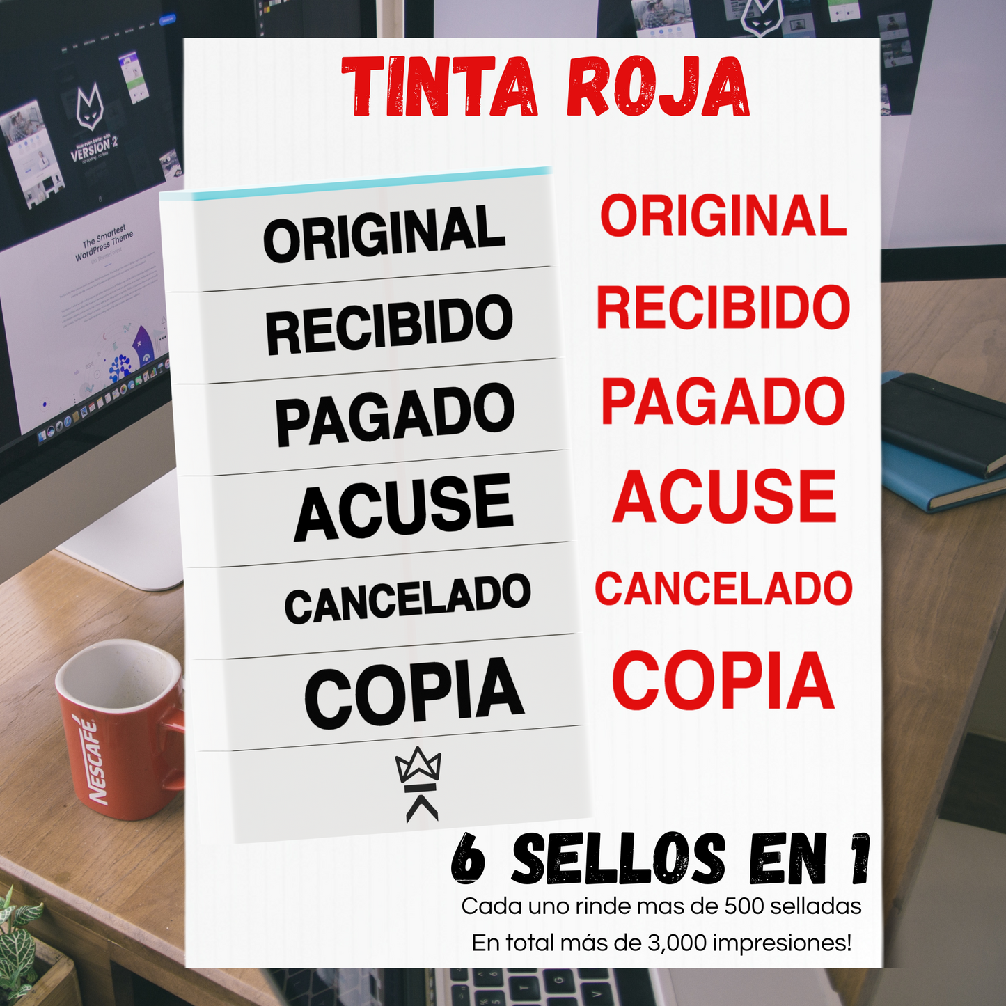 Sello apilable 6 en 1 King Stamp - Texto Comercial
