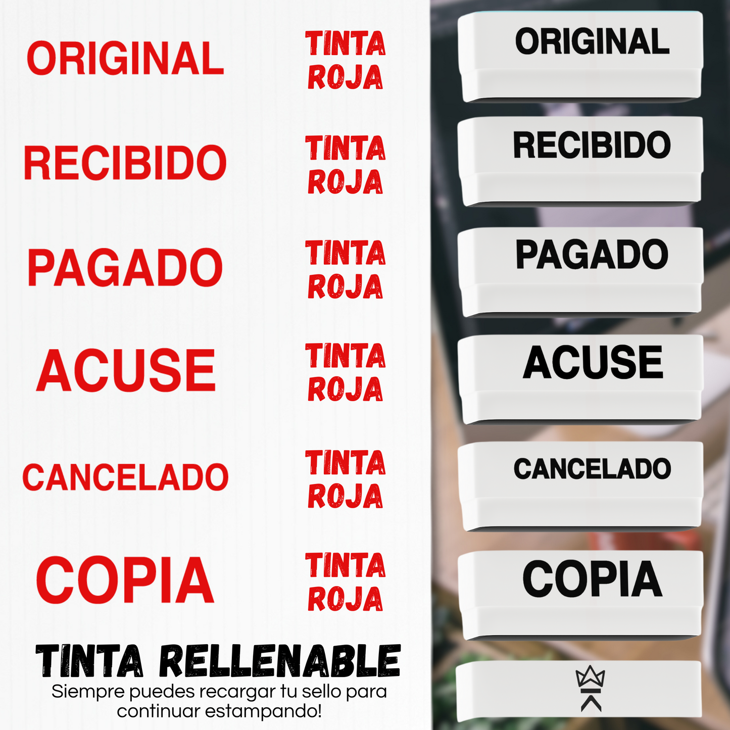 Sello apilable 6 en 1 King Stamp - Texto Comercial